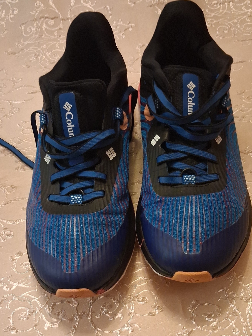 Columbia Woman's Blue and Black Athletic Trail Shoes with Orange Accents